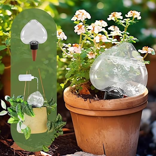 Heart2-shaped Self Plant Watering Globes-4 Top Fill Automatic Planter Watering Insert with Slow Release-Watering drip Irrigation Device for Indoor and Outdoor Plants.