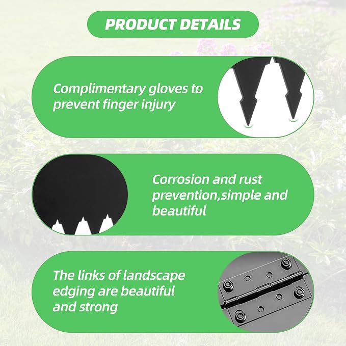 Steel Landscape Edging Kit, Upgraded Style 8.4H x 40L inches, 6 Pieces, Galvanized Steel, 20ft Total, Hammer-in, Black