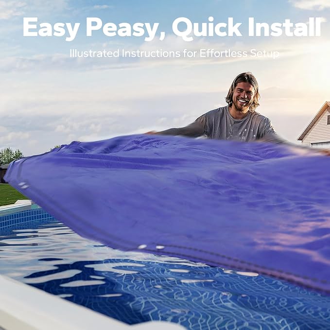 12 FT Round Pool Cover, [ 2025 Upgraded ] Above Ground Pool Cover, Heavy Duty Winter Pool Cover, Cold and UV Resistant, Cable and Pulley System