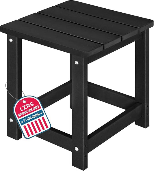 LZRS Patio End Table, Heavy Duty HDPE Outdoor Coffee Table with Wood Texture, Weatherproof Composite Table for Adirondack Chairs, Deck, Pool, Indoor/Outdoor, No Peeling or Cracking(Black)