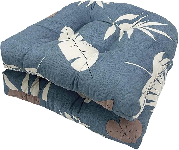 18 x 18 U Shaped Seat Cushions Set Patio Seat Pad Floral Rocking Chair Cushion for Indoor Outdoor Chair Use Blue Grey, Set of 2