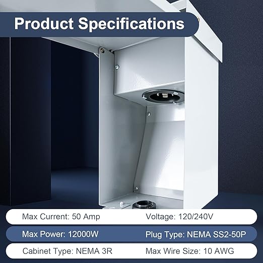 50 Amp Generator Inlet Box, NEMA SS2-50P Power Inlet Box for 3R 3 Prong Generator Cord, 120/240V, 12000W Weatherproof Outdoor Generator Receptacle, Use for Emergency Ready