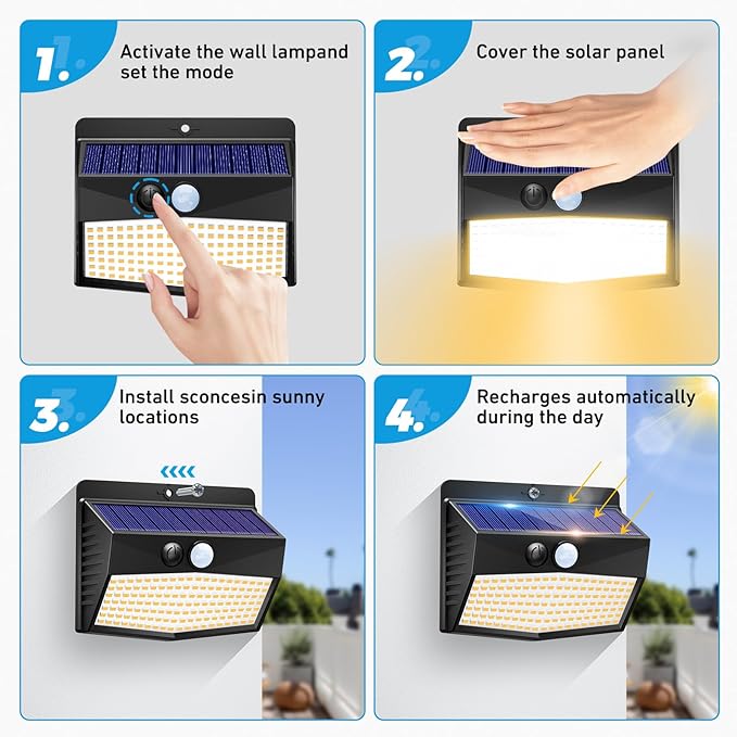 Peasur Solar Lights Outdoor Motion Sensor [20 Packs] Security Light with 3 Lighting Modes Wall Lights Waterproof Solar Powered Lights for Garden Fence Yard, Warm White