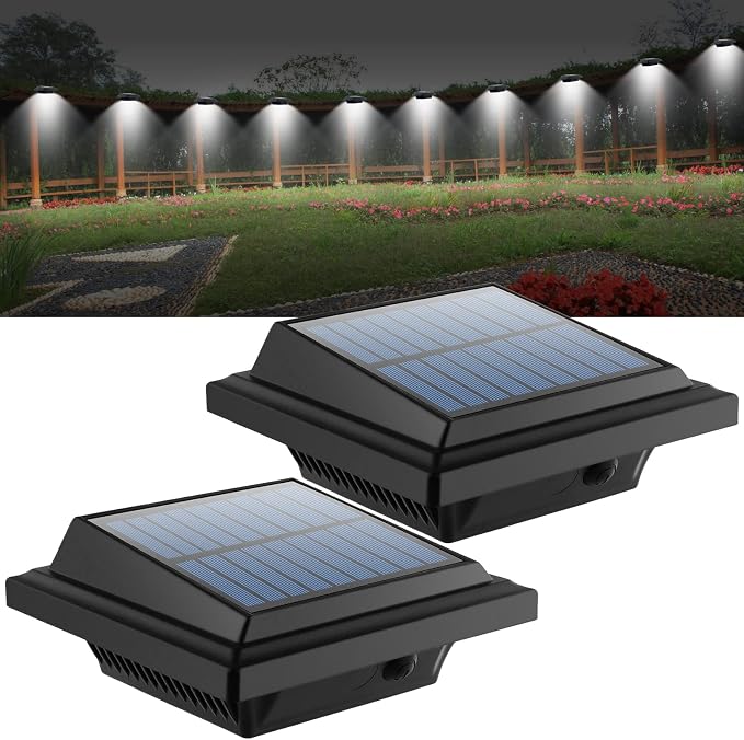 Solar Gutter Lights Outdoor, 40 LEDs Bright Solar Powered led Fence Light Deck Lights Waterproof for Wall, Deck, Fence, Stair, Step and Yard (Black Shell, 2Pack, Cool White)
