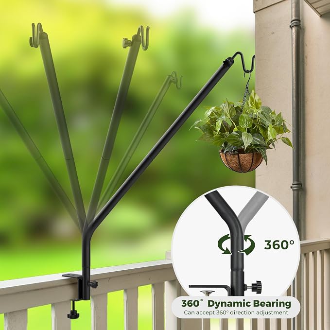 Kingsyard 2 Pack Heavy Duty Deck Hook, 27"-39" Adjustable Metal Deck Railing Hooks for Hanging Bird Feeders, Planters, Suet Baskets, Lanterns, Wind Chimes, Clamp Mounted