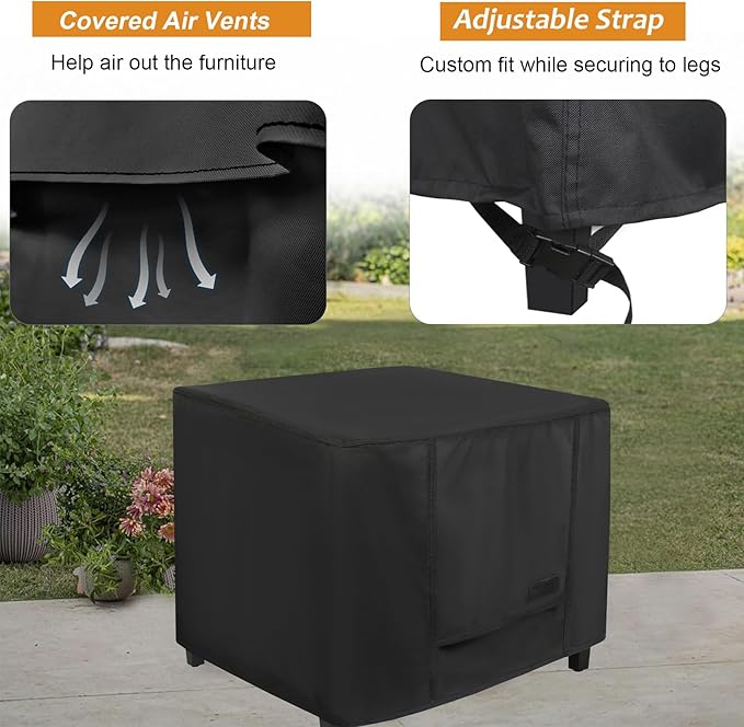 NettyPro Outdoor Patio Ottoman Cover, Waterproof Square Side Table Cover, 28L x 28W x 20H inch, Black