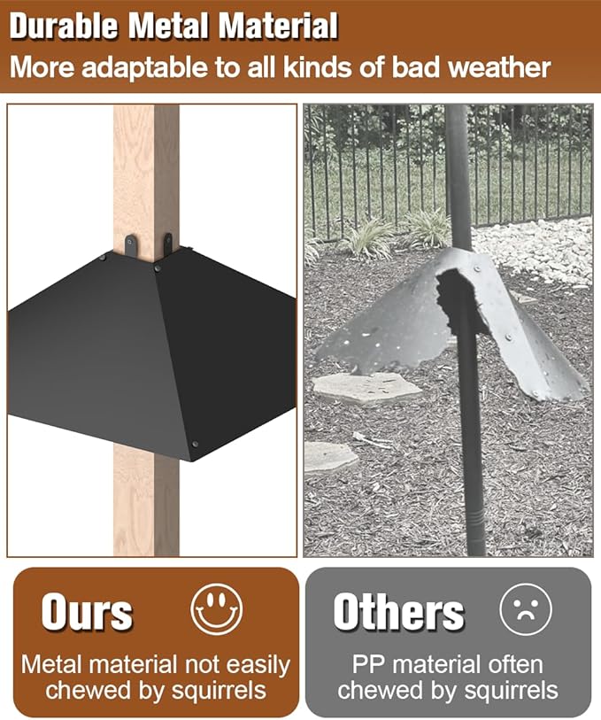 Metal Squirrel Baffle for 4x4 Post, 17 Inch Squirrel Proof Baffles for Bird Feeder Poles, Outdoor Squirrel Guard for Wooden Pole to Deter Squirrels and Raccoons from Bird Houses, 2 Pack