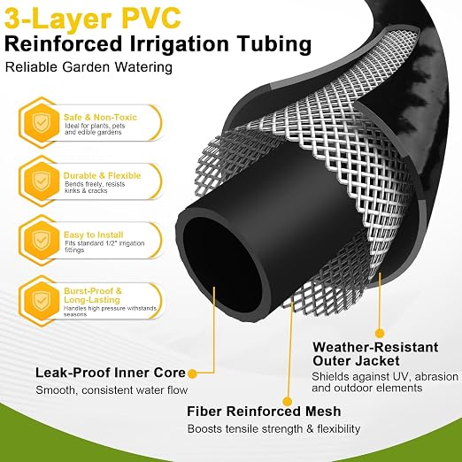 1/2 Inch Irrigation Tubing, 100FT Drip Irrigation Tubing for Garden, Flexible Poly Drip Irrigation Hose for Raised Beds, Greenhouse, Lawn, Yard Watering System