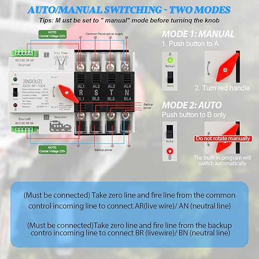 100A Automatic Transfer Switch,220V Generator Transfer Switch,Millisecond Level Dual Power Automatic Transfer Switch, with Metal Distribution Box