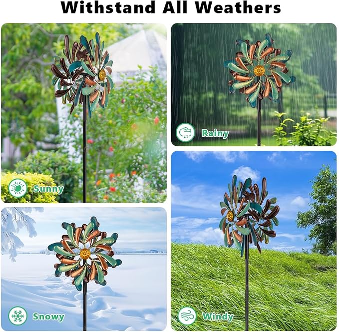 Stargarden Wind Spinners Outdoor, 13.2" Dia Metal Wind Spinner with Stake, Decorative Windmill for Yard Garden Lawn