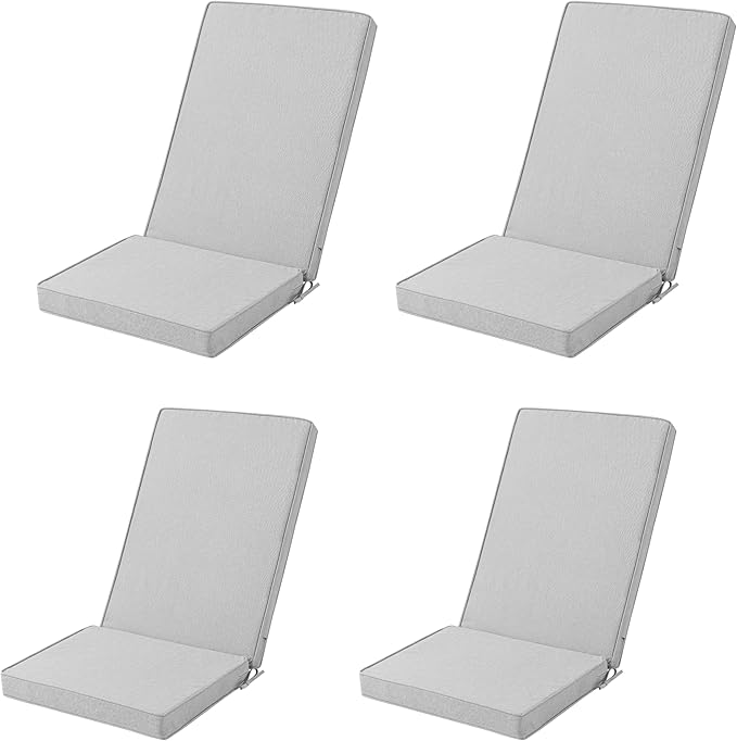 Adirondack Chair Cushions Set of 4 - Removable Covers, Water-Repellent & Fade-Resistant Faux Linen, Securing Straps, Non-Slip Bottom, Fit for Most Outdoor Adirondack & Rocking Chairs - Light Grey