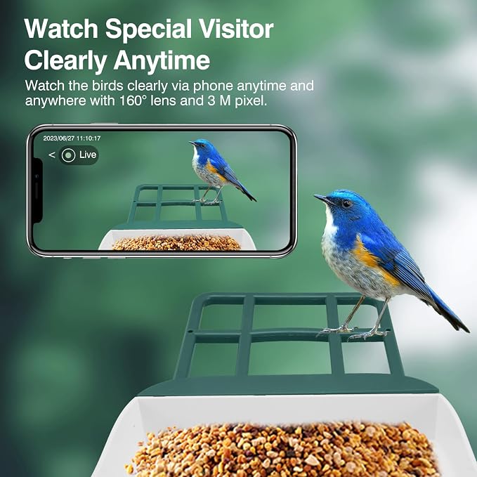 Smart Bird Feeder with Camera,AI Identify Species,Bird House with Solar Powered,Instant Arrival Alerts,2K Capture Video,Live View for Lover (Blackish Green)