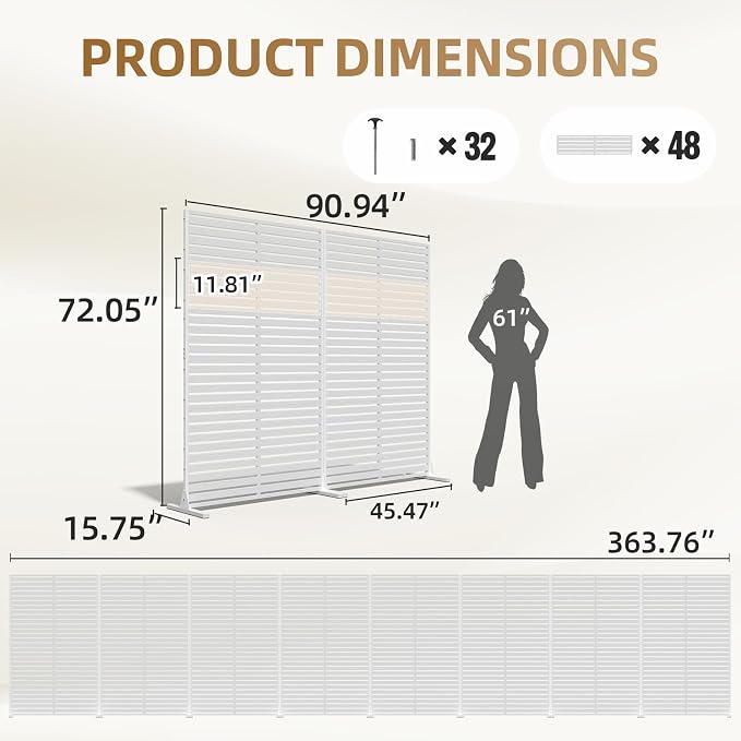 Privacy Fence Screen with Stand 6 Panel 72" H×47" W HDPE Decorative Privacy Panels with Stand, Air Conditioner Fence Panels, Privacy Screen for Outdoor Backyard, Balcony, Pool