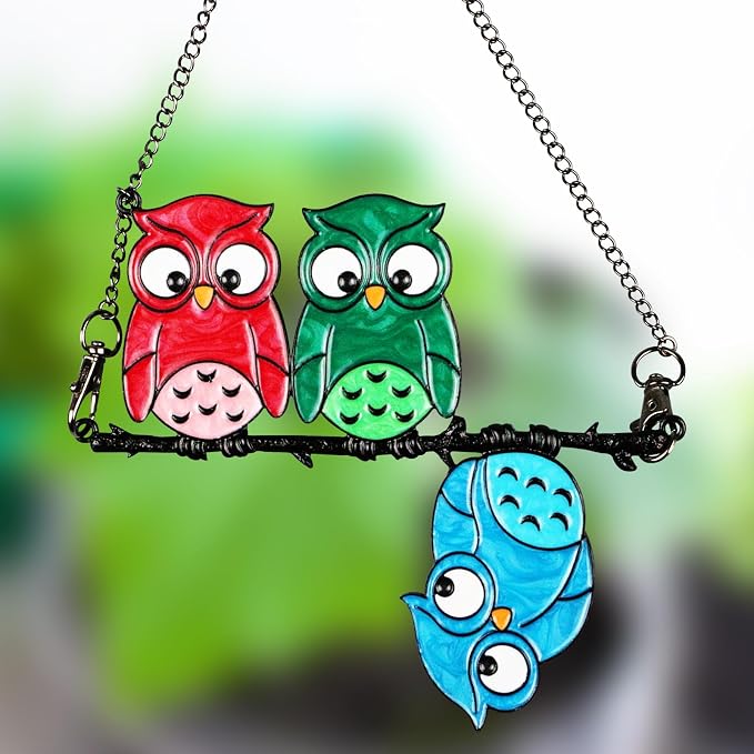 Stained Glass Sun Catcher Owl - Window Decor, Bird Light Trap
