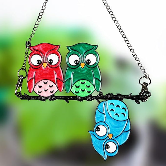 Stained Glass Sun Catcher Owl - Window Decor, Bird Light Trap