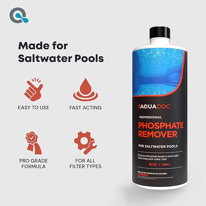 Phosphate Remover for Saltwater Pools - Pool Phosphate Remover to Reduce Phosphates and Improve Water Clarity - AquaDoc Pool Maintenance Formula Made in USA - 32oz