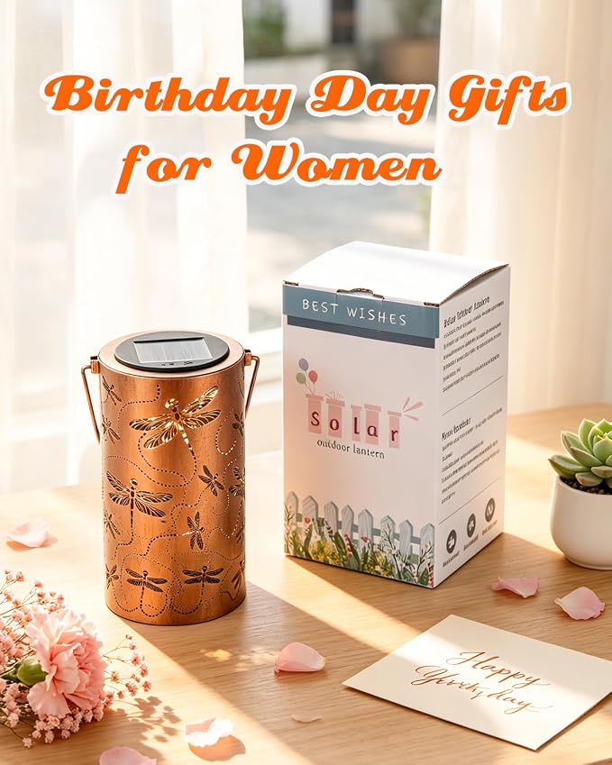 ANYTALK Birthday Gifts for Women Mom Grandma, Dragonfly Solar Lanterns Outdoor Waterproof, Hanging Solar Lights for Yard, Patio, Porch, Garden Decor