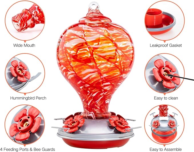 Muse Garden Hummingbird Feeders Blown Glass Hummingbird Feeder, Garden Backyard Decor, 32OZ, Lollipop | Muse Garden Hummingbird Feeders Blown Glass Hummingbird Feeder, Garden Backyard Decor, 32OZ, Lollipop