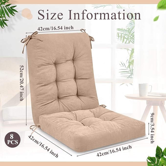 Juexica 4 Sets Outdoor Patio Chair Cushions Seat High Back Tufted Pillow Replacement Rocking Chair Cushions Pads for Patio Summer Seasonal Indoor Home Office(Beige Apricot)