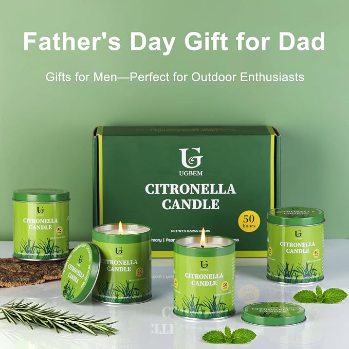 Citronella Candles Outdoor, Natural Soy Wax Outdoor Candles for Patio Backyard Garden Camping, Citronella Essential Oil Blend with Rosemary Peppermint & Lemongrass, 50 Hour Burn Time, 2 Pack 9oz
