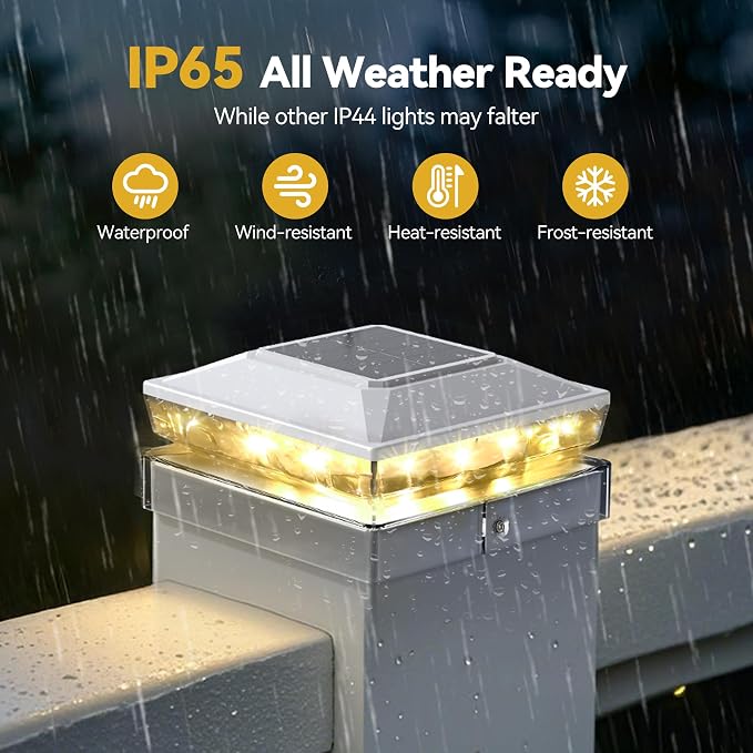 KEILAIMO Solar Post Cap Lights, 6 Pack Upgraded Outdoor Deck Fence Post Solar Lights for 4x4 5x5 Wood/Vinyl Posts, IP65 Waterproof, 10-12 Hours Warm White Glow for Garden/Patio/Porch - White