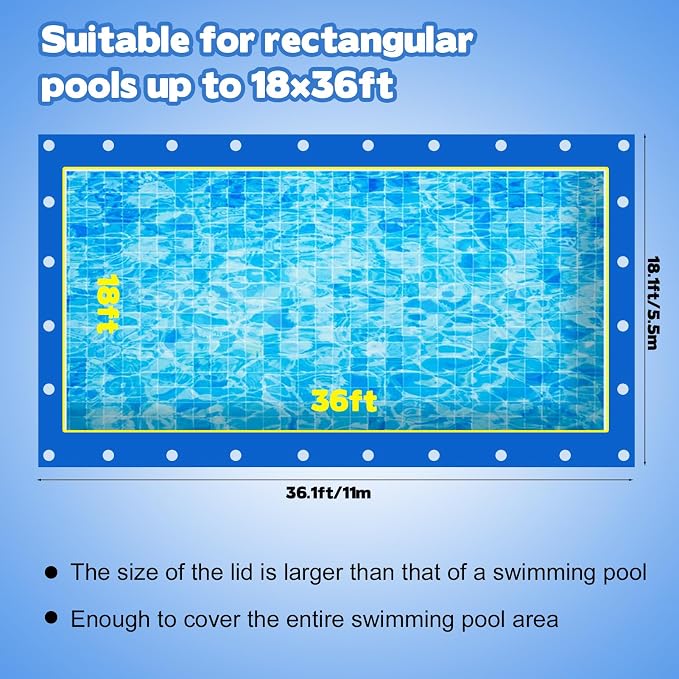 18 x 36 Ft Pool Leaf Net Cover- Thicken Rectangle Leaf Netting for Inground and Above Ground Swimming Pools Cover with Reinforced Gromments,Winter Above Ground Pool Screen Cover, Catching Leaves