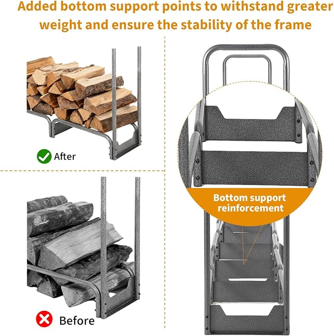 PeakPursuit 12FT Firewood Rack with 600d Oxford Waterproof Cover, Heavy Duty Indoor/Outdoor Steel Log Storage Rack - Wood Pile Holder Stacker Organizer for Fireplace, Patio, Fire Pit, Backyard