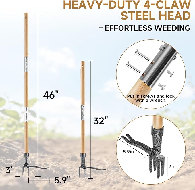 Long Handle Weed Pulling Tool, 46" Standing Weeder - Ergonomic Root Removal for Easy Gardening, Reduces Bending for Senior and Back Comfort