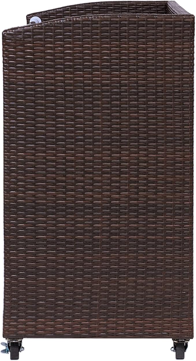 Teamson Home 39.5 in. Veronica Outdoor Rolling Bar Cart with Locking 360-degree Wheels, Weather-Resistant PE Rattan, Glass Tabletop, and 270 Gallon Storage Capacity, Brown