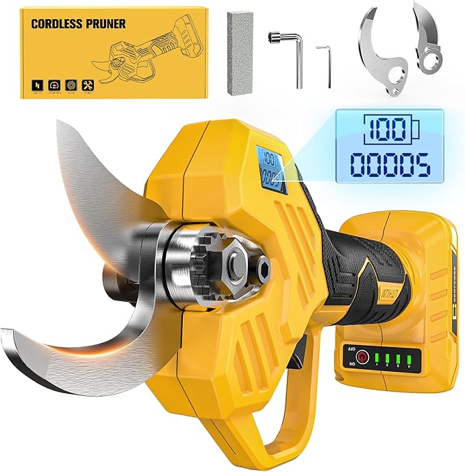 Cerycose Electric Pruning Shears Compatible with DeWalt 20v Battery, 0.8-2 Inch Max Cutting Diameter Electric Pruner with LCD Display & Imported SK7 Steel Blades for Gardening Tree Pruning(No Battery)