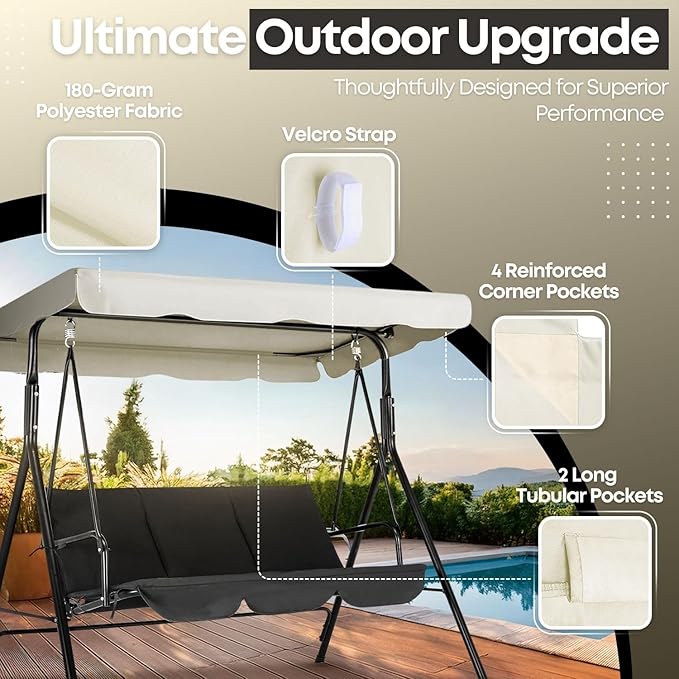 Flexzion Replacement Canopy for Outdoor Swing - 66" X 45" 2 Seat Bench Glider Swings Shade Fabric UV Weather Waterproof for Outdoor Garden Patio Yard Park Porch Seat Furniture, White