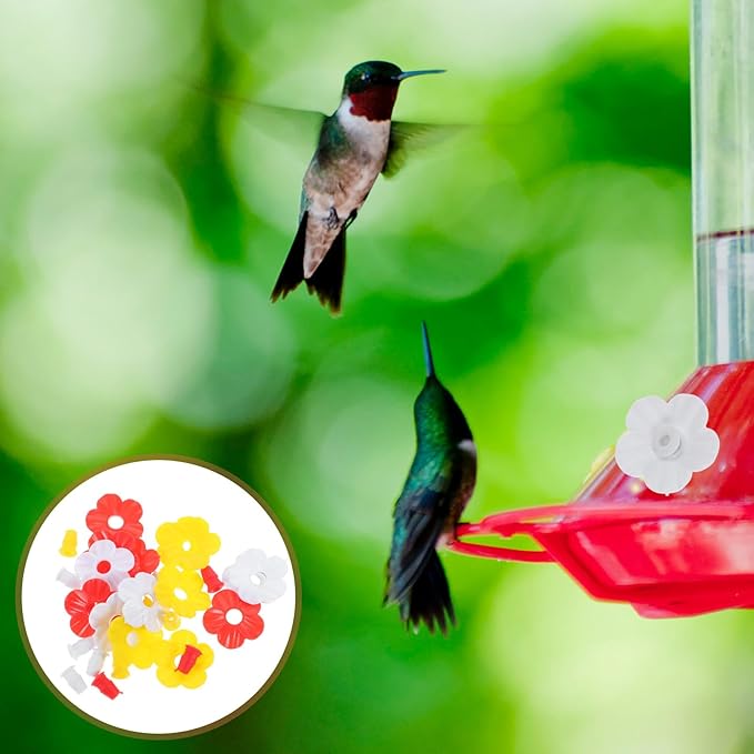 Sosoport 15 Pieces Hummingbird Feeders Replacement Flowers Pet Replacement Bird Feeder Replacement Parts Feeding Ports Bee Guards for Hummingbird Feeders for Outdoors Hanging Feeder