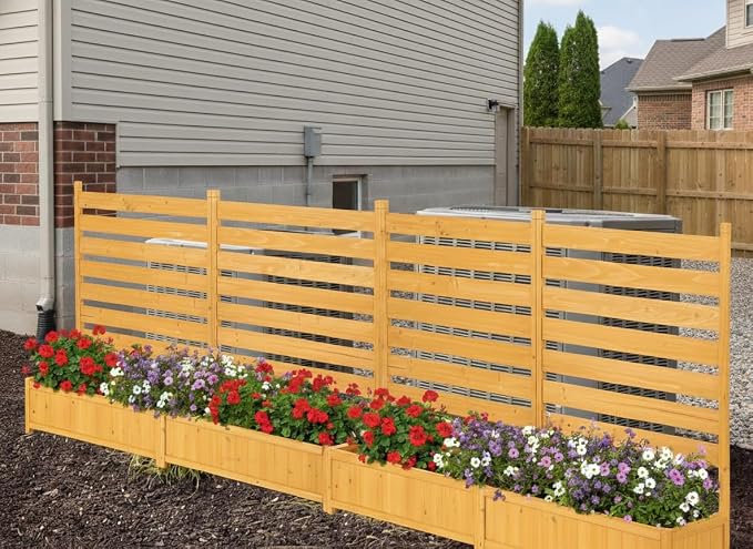 FORTUNO Outdoor Air Conditioner Fence Wood Privacy Screen with Planter Box for Trash Can Pool Equipment Garbage Can Enclosure No-Dig Kit, 2 Panels