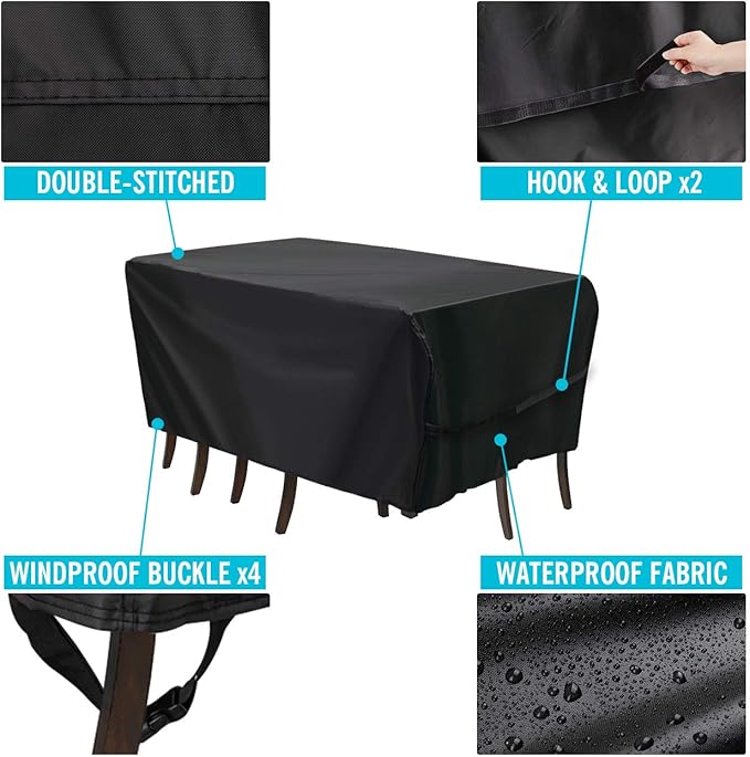Velway Patio Furniture Cover Outdoor, Waterproof Rectangular Patio Table Chair Sofa Set Cover, 78”Lx63”Wx27”H, All Weather Oxford Tear-Resistant Material with Zipper Carrying Bag Windproof Buckles