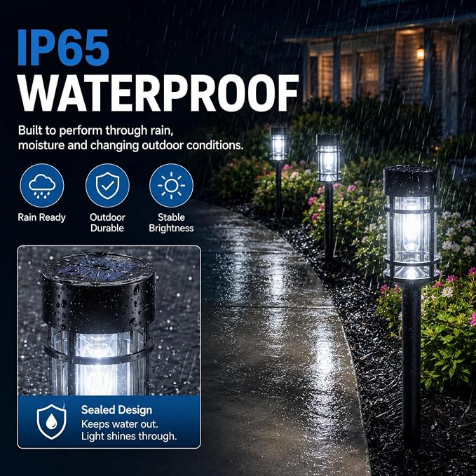 ILANCK 12 Pack Solar Lights Outdoor Parhway, Metal & Glass 21" Large Solar Pathway Lights, Solar Powered Garden Lights for Yard, Landscape, Driveway Walkway