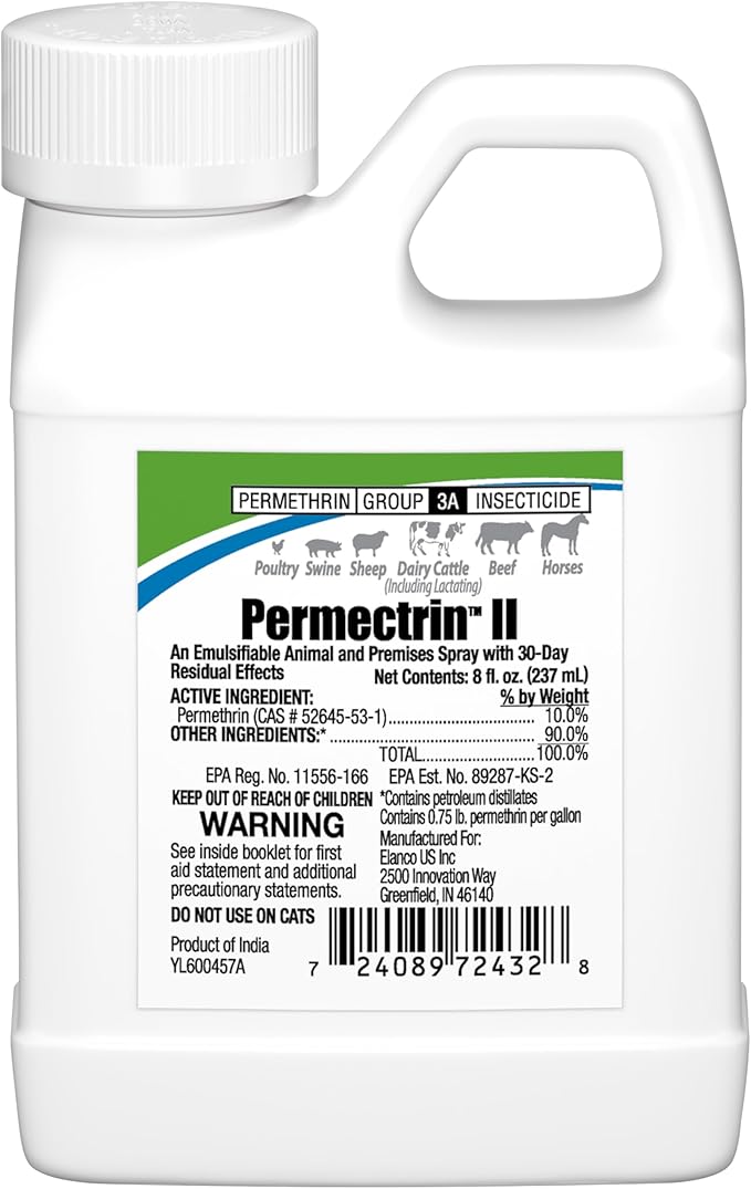 Permectrin II Insecticide for Farm Animals | Insect Killer | 30-Day Residual Effects 8 fl. oz. Bottle