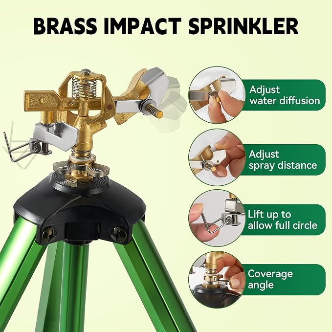 2 Pcs Sprinklers for Yard, Heavy-Duty Impact Sprinkler on Tripod Base, 360 Degree Large Area Water Sprinklers, Adjustable Height 19-37” Sprinkler for Lawn Garden