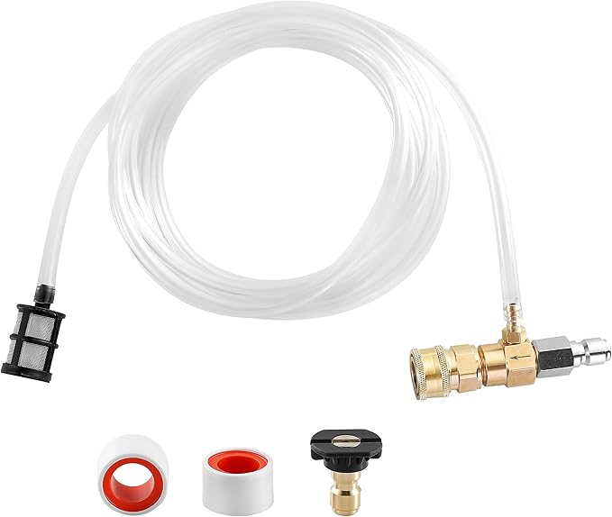 JOEJET Downstream Injector for Pressure Washer, Fixed Chemical Injector Kit with 3/8 Inch Quick Connect, 10 Ft Siphon Hose, 5-8 GPM