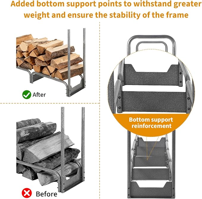 PeakPursuit 8FT Firewood Rack with 600d Oxford Waterproof Cover, Heavy Duty Indoor/Outdoor Steel Log Storage Rack - Wood Pile Holder Stacker Organizer for Fireplace, Patio, Fire Pit, Backyard