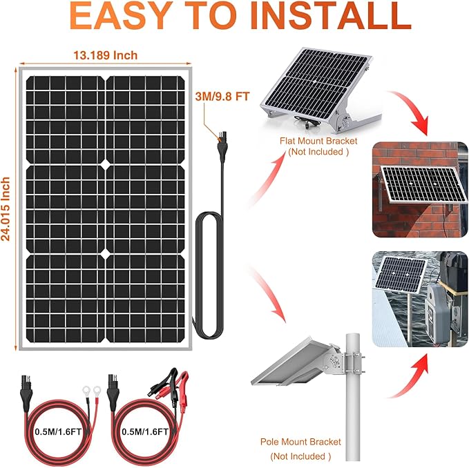 SUNER POWER 24V 30W Solar Battery Charger Maintainer, Built-in Ultra Smart MPPT Charge Controller, Waterproof 30 Watt Solar Panel Trickle Charging Kit for 24Volt AGM, Lead-Acid, Lifepo4 Battery