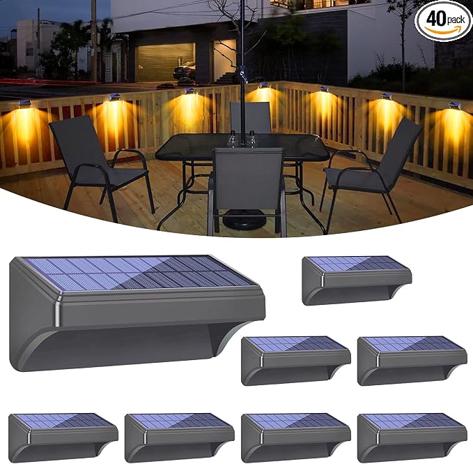 Bridika Solar Fence Lights - Outdoor Waterproof Warm White & Daylight White LED Solar Lights for Backyard, Deck, Stair Handrail and Wall (8 Packs, Plus Size)