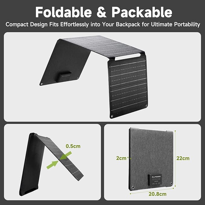 ALLPOWERS SP001 21W Portable Solar Panel Charger, High-Efficiency 22-25% Folding Solar Panel for Camping, RV, Home, and Outdoor Use with Dual USB Outputs（SP001-21W