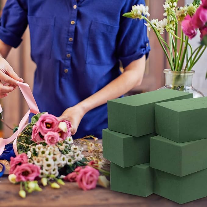 Toopify 6 Pcs Floral Foam, Wet and Dry Floral Foam Blocks Flower Arrangement Kit for Fresh or Silk Artificial Flowers (Green, 9" L x 3.1" W x 4.3" H)