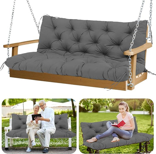 Porch Swing Cushions Outdoor 40x40 inch Waterproof Extra Thick 5" Swing Cushions Replacement with Backrest and Ties for Outdoor Furniture Porch Patio Garden Lawn (Gray)
