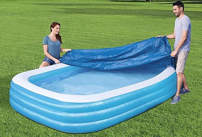 Inflatable Pool Cover for 120in x 72in Rectangle Swimming Pool, Rectangular Pool Covers, Built-in Elastic Dustproof Rainproof Foldable Above Ground Pool Cover (Blue, 120in x 72in)