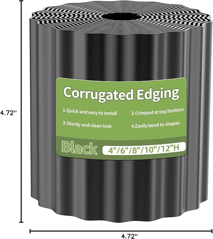 Corrugated Metal Garden Edging, 4"×10Ft Durable Landscape Border for Garden, Lawn, Flower Beds and Paver Edging (Black)