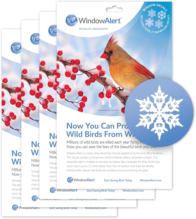 WindowAlert Snowflake Anti-Collision Decal 4 Pack - UV-Reflective Window Decal to Protect Wild Birds from Glass Collisions - Made in The USA