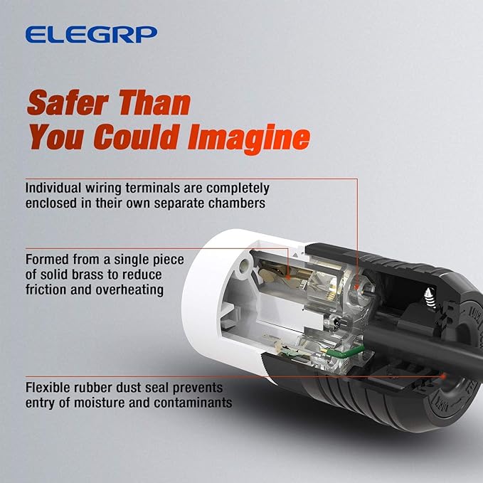 ELEGRP NEMA L6-20R Locking Connector, Generator Twist Lock Adapter Connector, 20 Amp 250V 2 Pole 3 Wire Grounding, Industrial Grade Heavy Duty, UL Listed (1 Pack, Black/White)