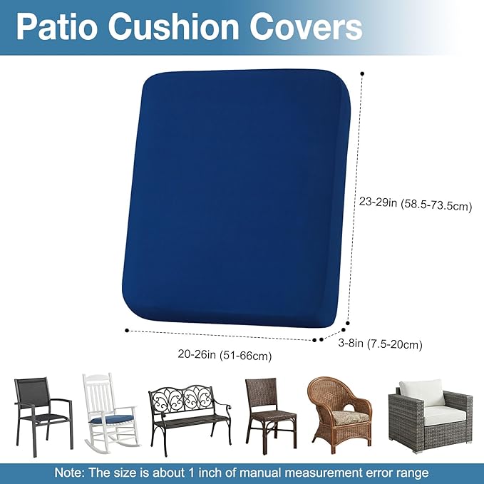 hyha Waterproof Outdoor Cushion Covers for Patio Furniture, Stretch Patio Chair Cushion Slipcovers, Coated UV Resistant Replacement Seat Covers, Solid Color (Navy, 8PC)