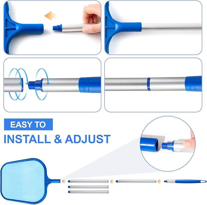 Pool Skimmer - Pool Skimmer Net with 5 Section Adjustable Telescopic Aluminum Pole, 25''- 64'', Pool Net Skimmer Rake with Ultra Fine Mesh , Pool Leaf Skimmer for Swimming Pools, Spas, Hot Tubs